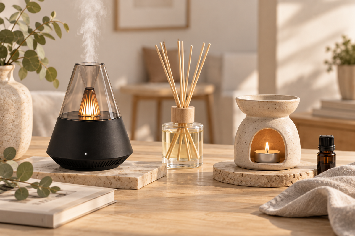 Comparaison entre diffuseur ultrasonique, nébuliseur et brûle-parfum pour la maison