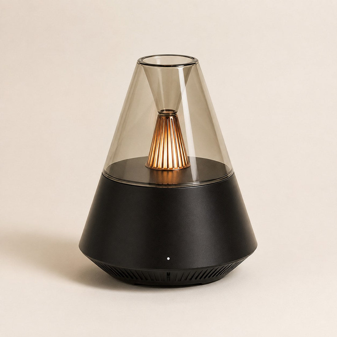 Diffuseur ultrasonique Brume de Solveine, socle noir mat et dôme effet verre