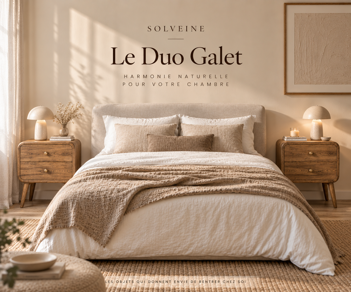 Duo Galet avec deux tables de chevet en manguier massif de chaque côté du lit
