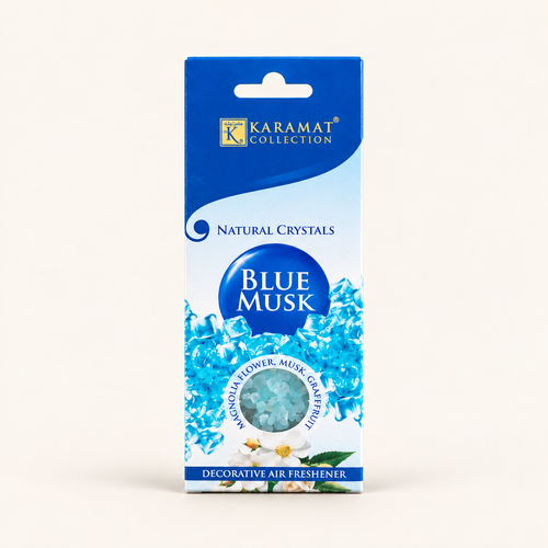 Blue Musk Désodorisant à la Pierre de Sel 300 g — produit sur fond crème