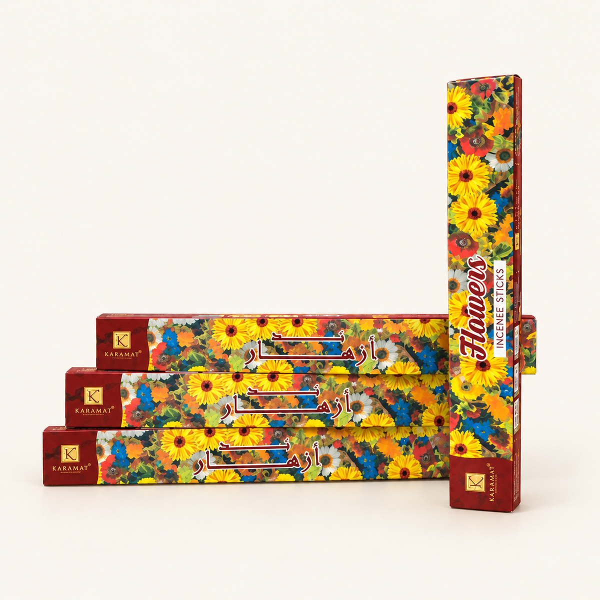 Flowers Bouquet – Azhar – Bouquet Floral Azhar – Bâtonnets d’Encens — produit sur fond crème