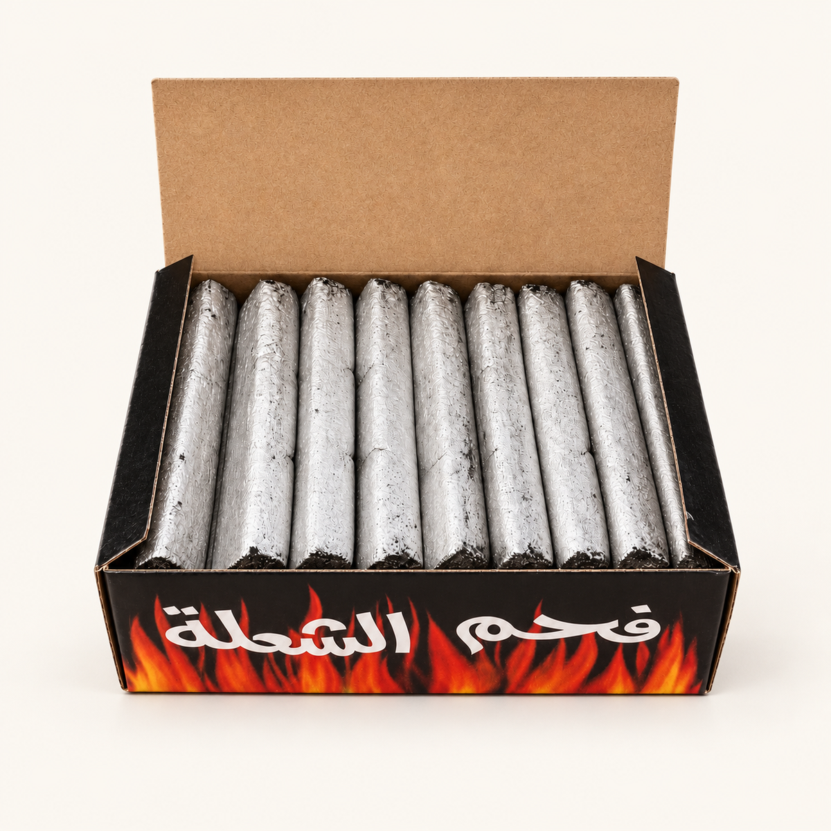 Charbon pour bakhour — 60 pastilles à allumage rapide — produit sur fond crème